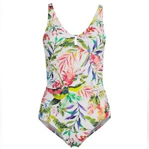 Lands' End Colorful Palm Print One Piece Swimsuit 4 Long